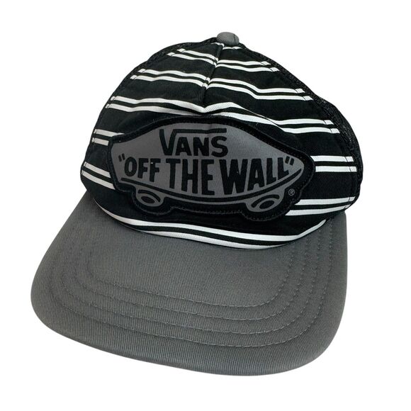 Vans Off The Wall Patch Men’s Snapback Hat Cap Black Stripe Mesh Back Adjustable - Picture 1 of 3